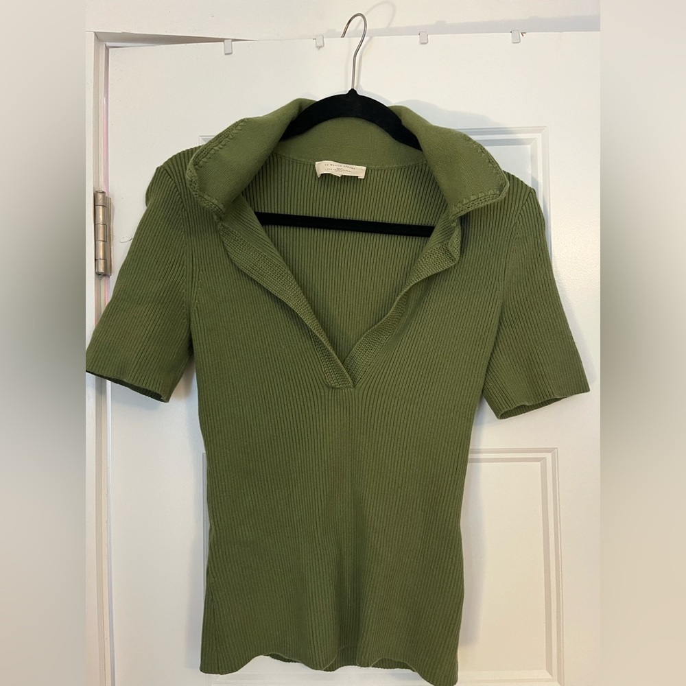Sezane Green V-Neck Sweater (Eloy Jumper)